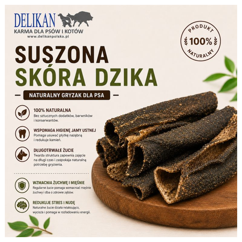 Suszona Skóra z Dzika 1 kg -  Naturalny Przysmak dla Psa