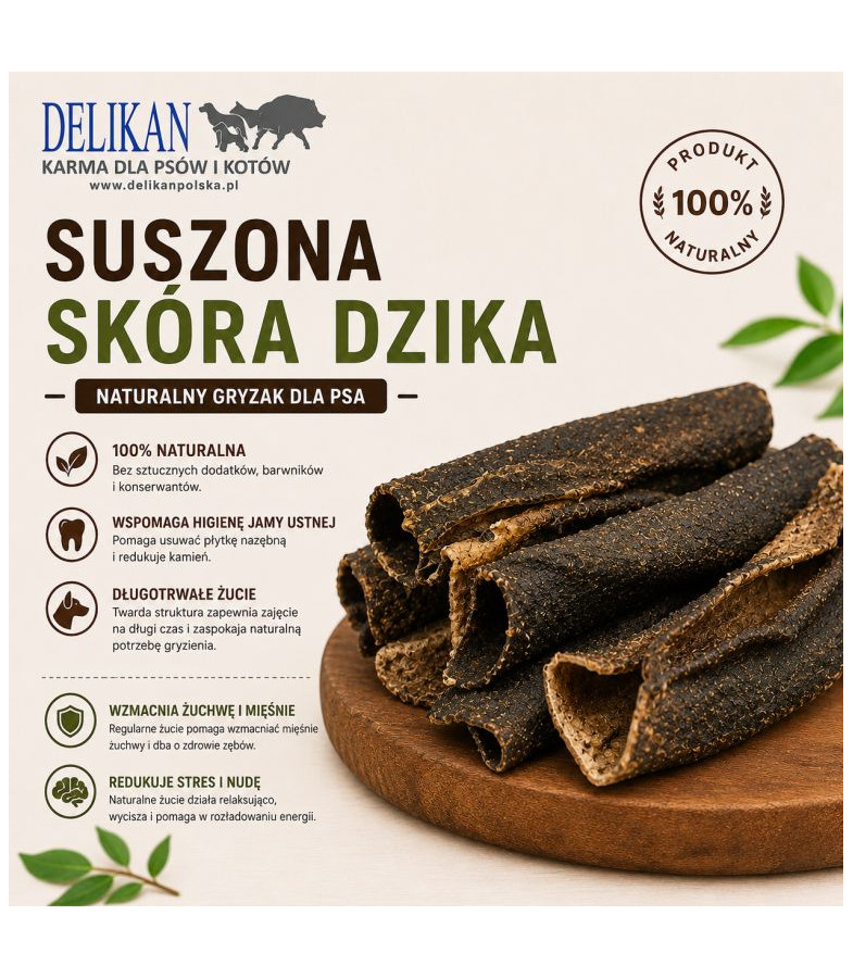 Suszona Skóra z Dzika 1 kg -  Naturalny Przysmak dla Psa