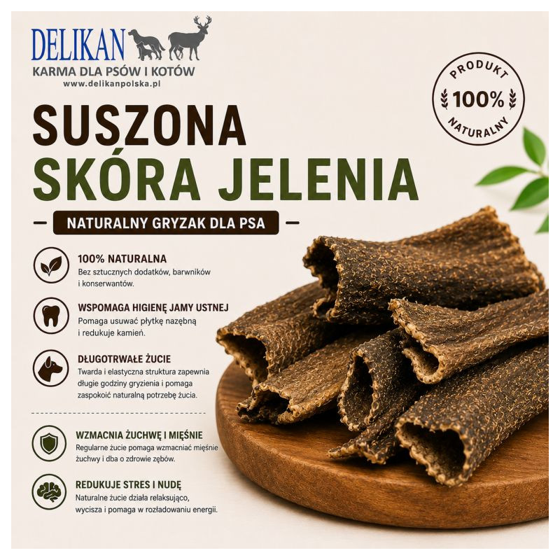 Suszona Skóra z Jelenia 1 kg -  Naturalny Przysmak dla Psa