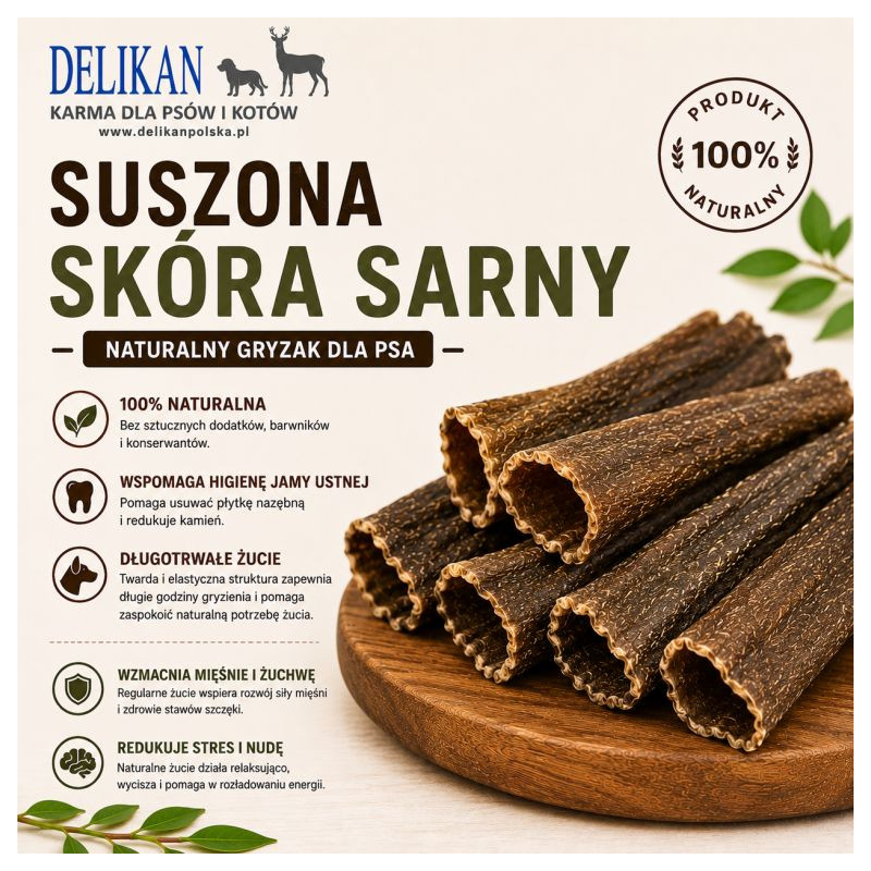 Suszona Skóra z Sarny 1 kg -  Naturalny Przysmak dla Psa