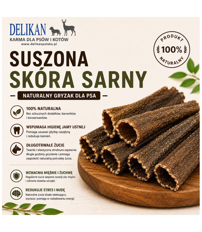 Suszona Skóra z Sarny 1 kg -  Naturalny Przysmak dla Psa
