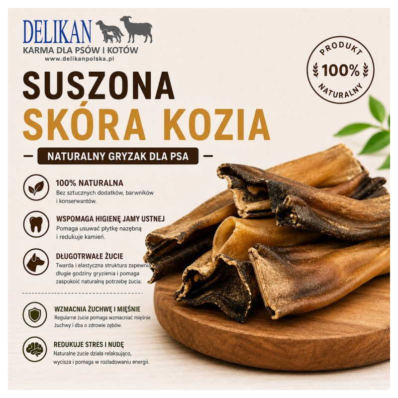 Suszona Skóra z Kozy 1 kg -  Naturalny Przysmak dla Psa