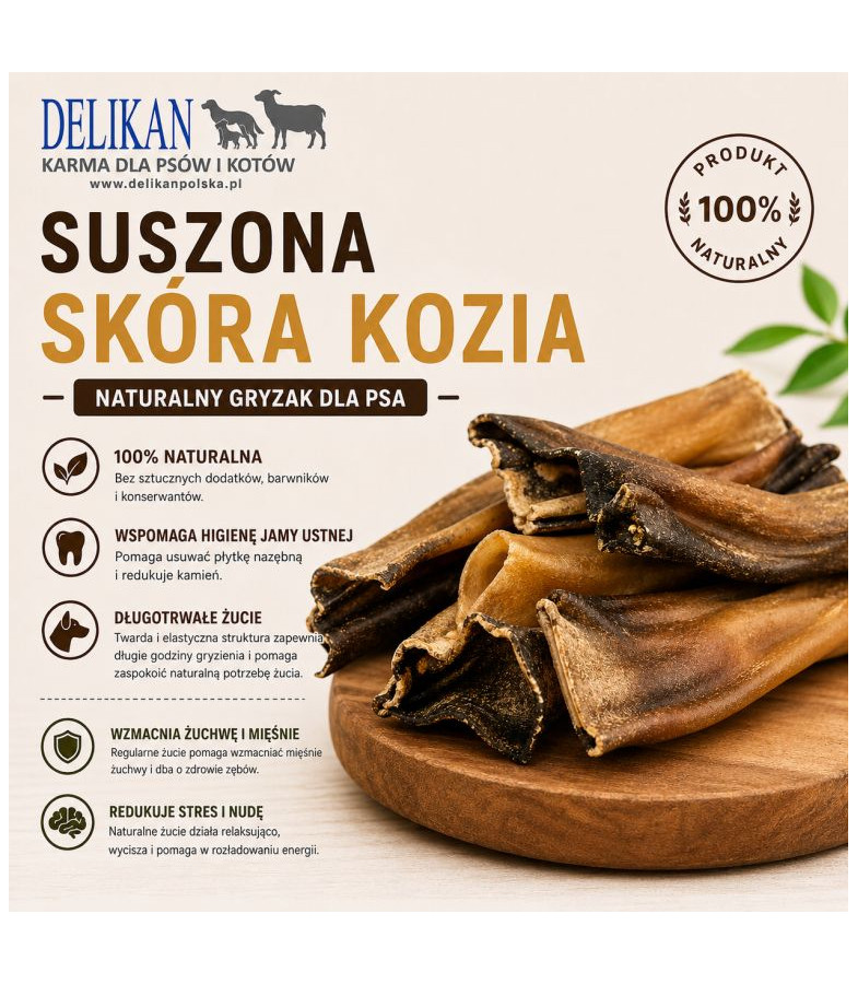 Suszona Skóra z Kozy 1 kg -  Naturalny Przysmak dla Psa