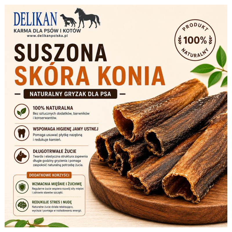 Suszona Skóra z Konia 1 kg -  Naturalny Przysmak dla Psa