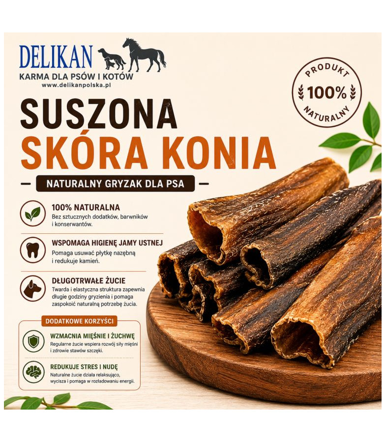 Suszona Skóra z Konia 1 kg -  Naturalny Przysmak dla Psa