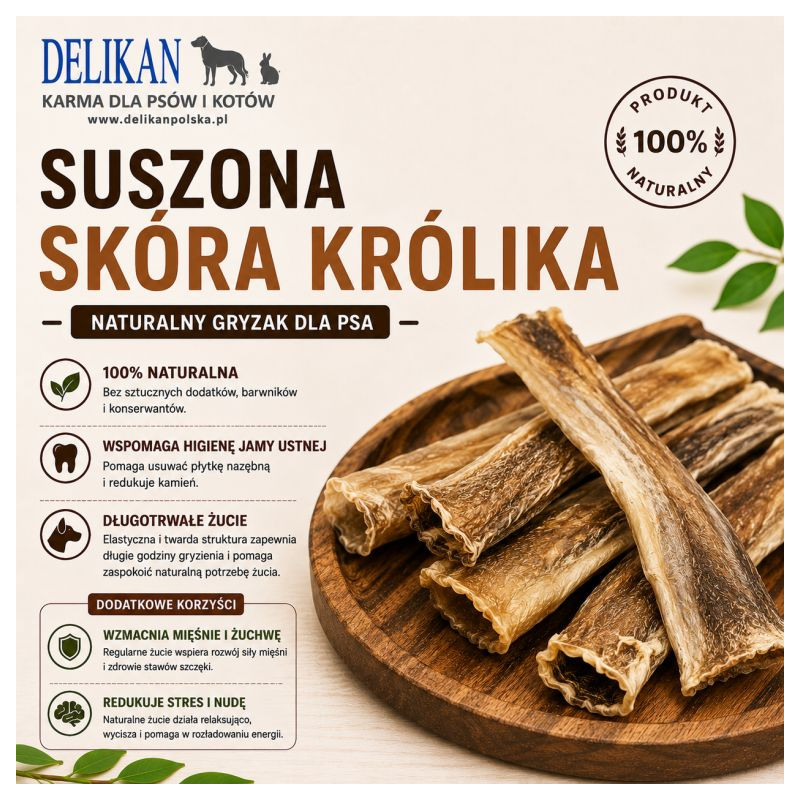 Suszona Skóra z Królika BF 1 kg -  Naturalny Przysmak dla Psa