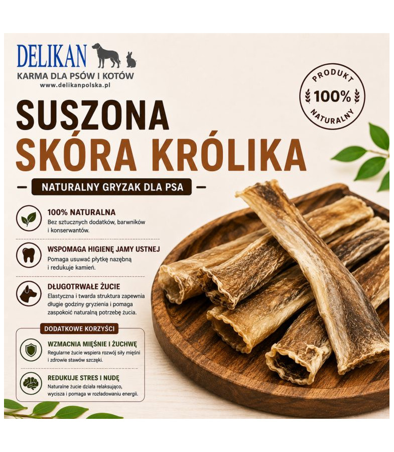 Suszona Skóra z Królika BF 1 kg -  Naturalny Przysmak dla Psa