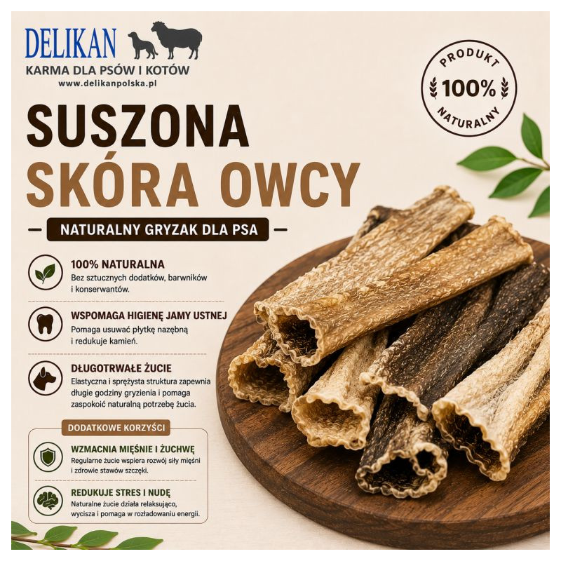 Suszona Skóra z Owcy 1 kg -  Naturalny Przysmak dla Psa