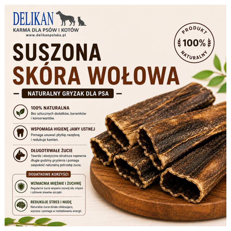 Suszona Skóra Wołowa 1 kg -  Naturalny Przysmak dla Psa